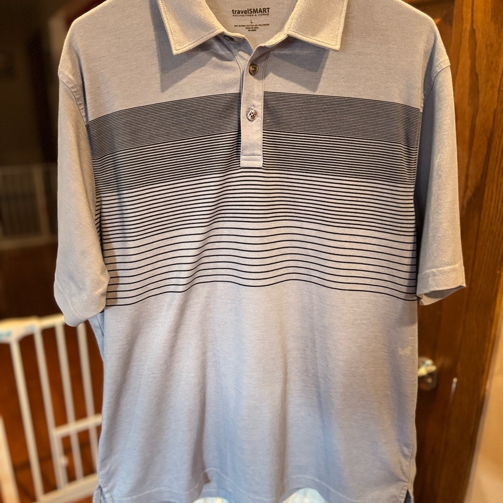 Roundtree & Yorke Light Gray Polo with Dark Stripes